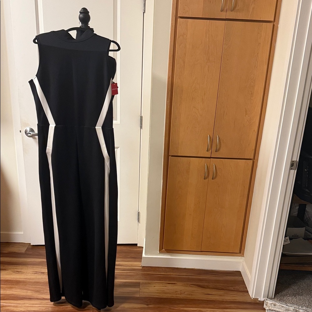 SPANX Sleeveless Black Jumpsuit with White Accents